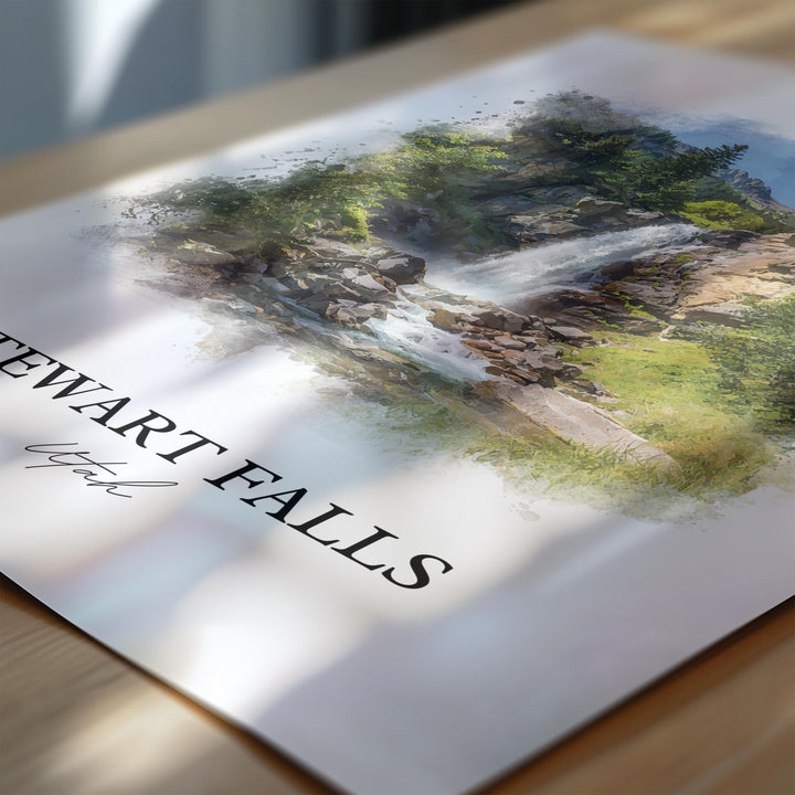 Stewart Falls Wall Art, Utah County Print, Utah Watercolor Art, Stewart Falls UT Gift, Travel Print, Travel Poster, Housewarming Gift