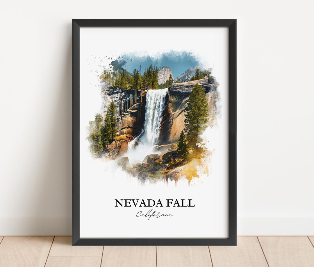 Nevada Fall Wall Art, Yosemite Print, California Watercolor Art, Nevada Fall Gift, Travel Print, Travel Poster, Housewarming Gift