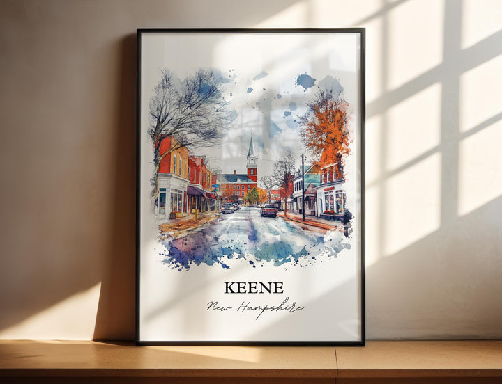 Keene NH Wall Art, Keene Print, New Hampshire Watercolor Art, Keene NH Gift, Travel Print, Travel Poster, Housewarming Gift