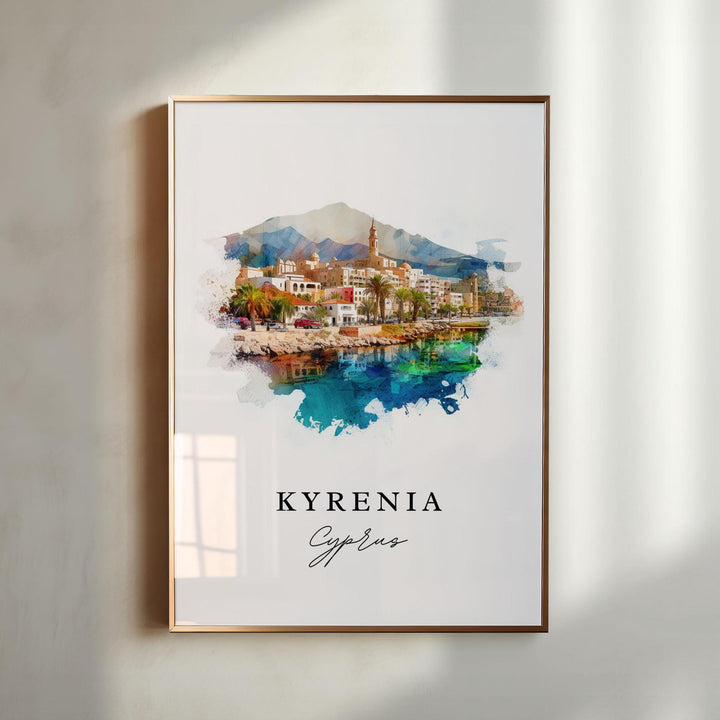 Kyrenia Greece wall art - Greece, Cyprus poster, Kyrenia Wedding gift, Northern Cyprus Birthday present, Custom Text, Personalised Gift