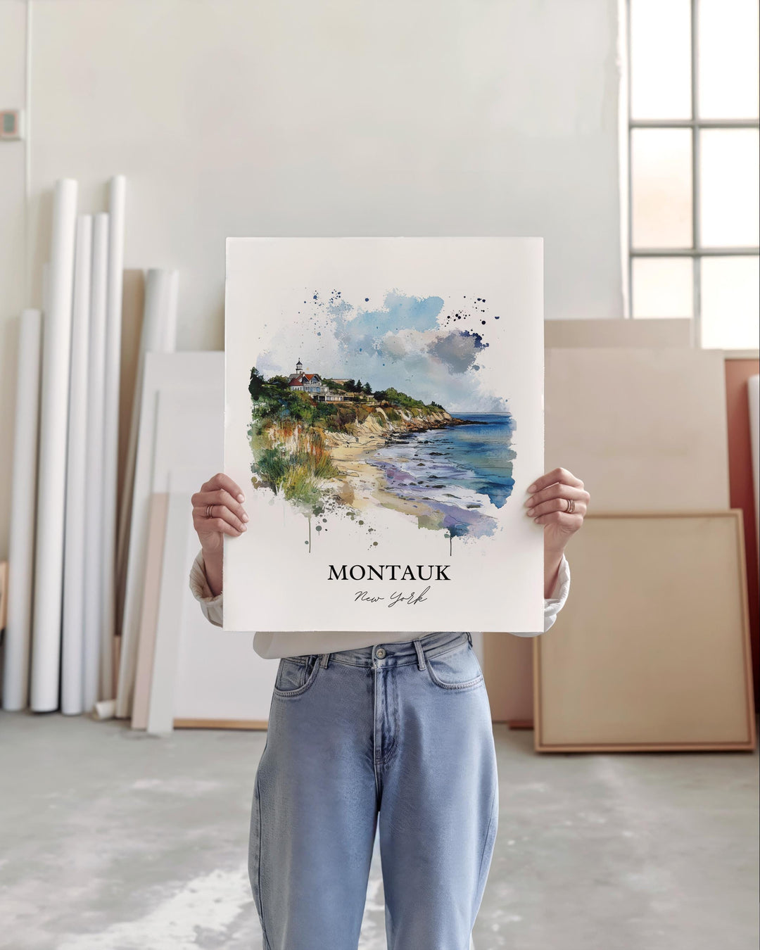 Montauk NY Wall Art, Long Island Print, Montauk Watercolor Art, Montauk NY Gift, Travel Print, Travel Poster, Housewarming Gift