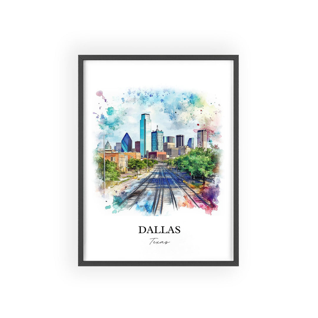 Dallas TX Wall Art, Dallas Print, Dallas Watercolor Art, Dallas Texas Gift, Travel Print, Travel Poster, Housewarming Gift