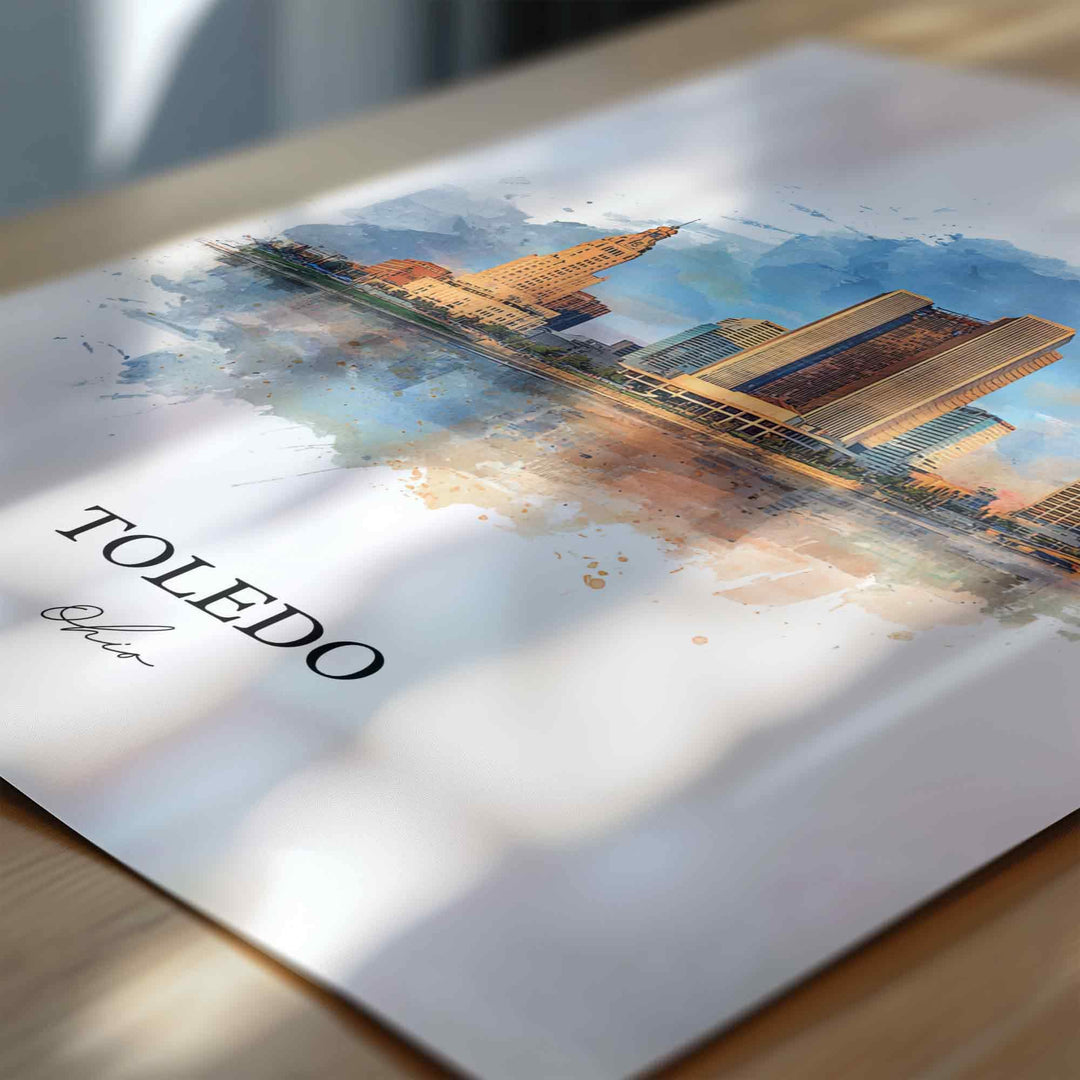 Toledo, Ohio Wall Art, Toledo Print, Toledo Ohio Watercolor Art, Toledo Ohio Skyline Gift, Travel Print, Travel Poster, Housewarming Gift
