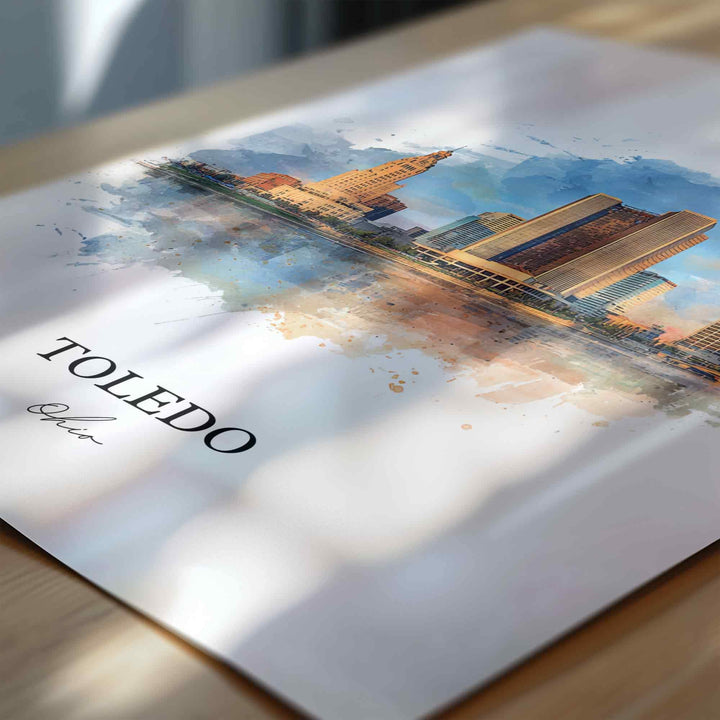 Toledo, Ohio Wall Art, Toledo Print, Toledo Ohio Watercolor Art, Toledo Ohio Skyline Gift, Travel Print, Travel Poster, Housewarming Gift