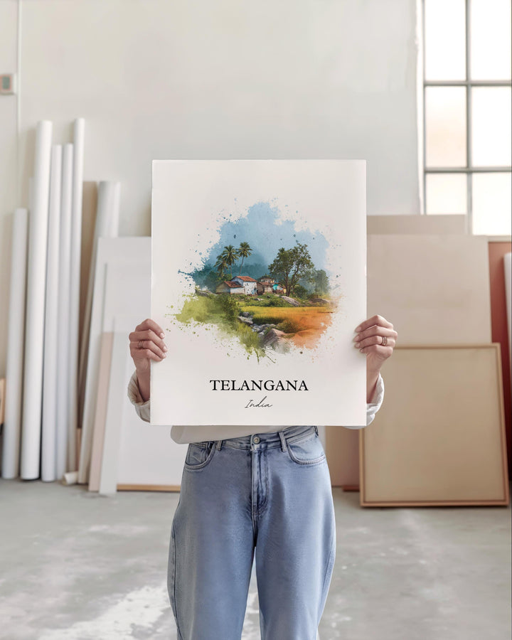 Telangana India Wall Art, Telangana Print, India Watercolor Art, Telangana India Gift, Travel Print, Travel Poster, Housewarming Gift