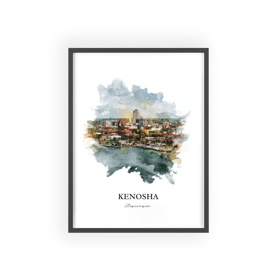 Kenosha Wall Art, Kenosha WI Print, Kenosha Watercolor Art, Kenosha Wisconsin Gift, Travel Print, Travel Poster, Housewarming Gift