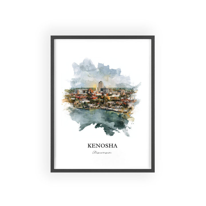 Kenosha Wall Art, Kenosha WI Print, Kenosha Watercolor Art, Kenosha Wisconsin Gift, Travel Print, Travel Poster, Housewarming Gift