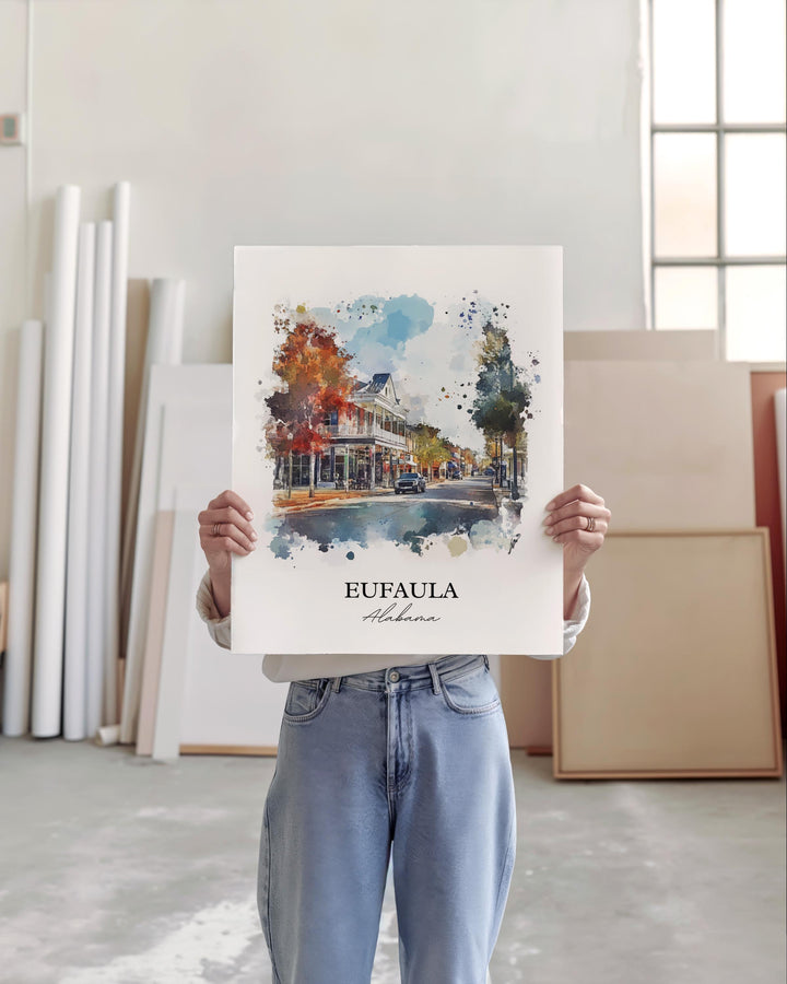 Eufala AL Wall Art, Eufala Print, Eufala Watercolor Art, Eufala Alabama Gift, Travel Print, Travel Poster, Housewarming Gift