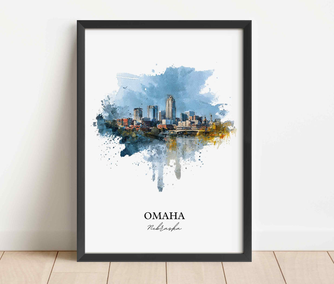 Omaha Nebraska Wall Art, Omaha Print, Nebraska Watercolor Art, Omaha NE Skyline Gift, Travel Print, Travel Poster, Housewarming Gift