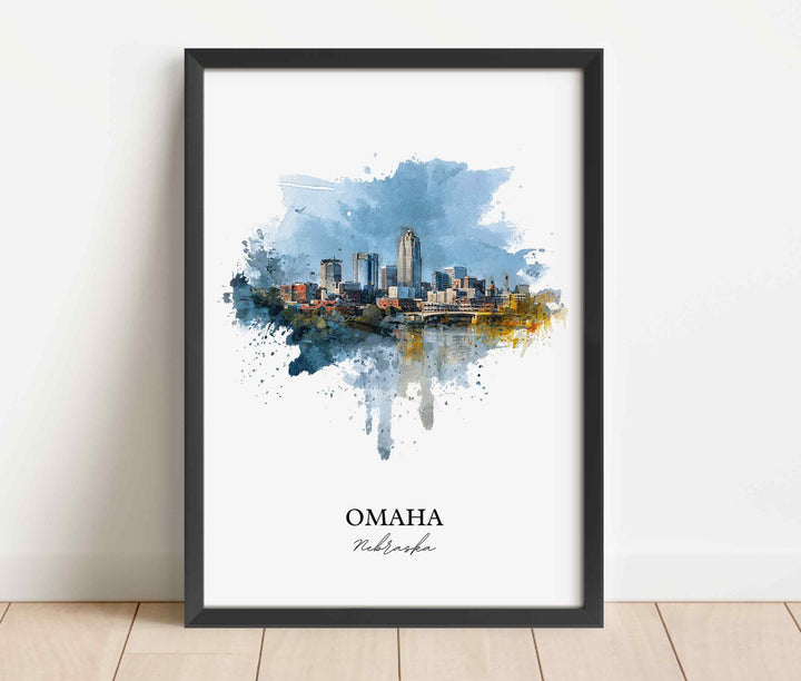 Omaha Nebraska Wall Art, Omaha Print, Nebraska Watercolor Art, Omaha NE Skyline Gift, Travel Print, Travel Poster, Housewarming Gift