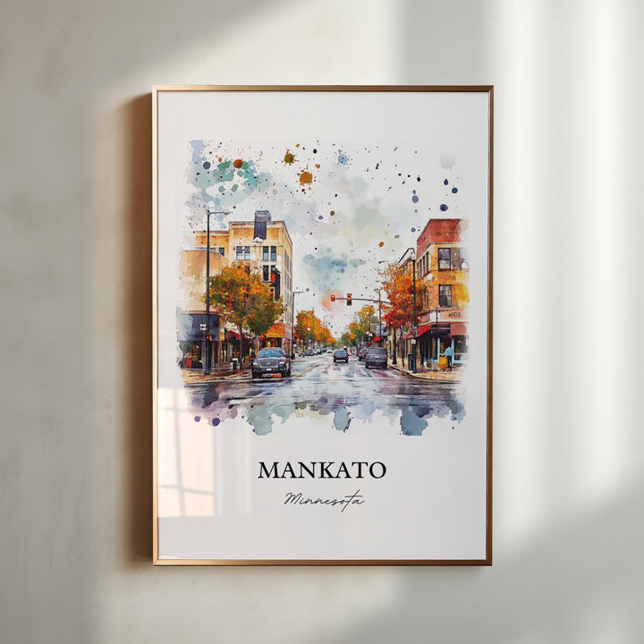 Mankato MN Wall Art,  Blue Earth MN Print, Minnesota Watercolor Art, Mankato Gift, Travel Print, Travel Poster, Housewarming Gift