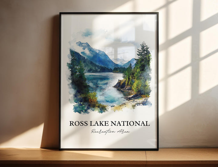 Ross Lake WA Wall Art, North Cascade Print, Washington State Watercolor Art, Ross Lake Gift, Travel Print, Travel Poster, Housewarming Gift