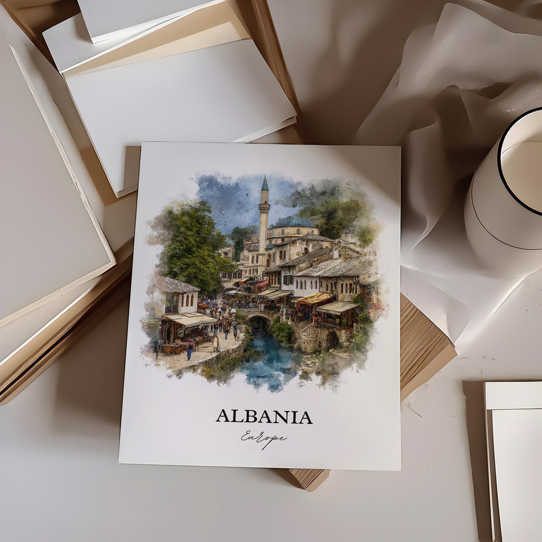 Albania Wall Art, Albania Print, Albania Watercolor Art, Albania Country Gift, Travel Print, Travel Poster, Housewarming Gift