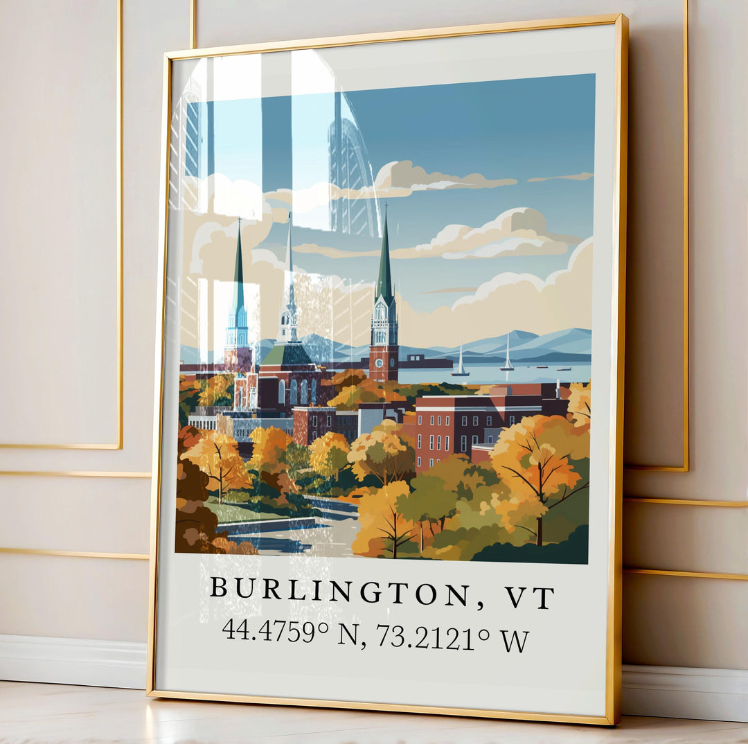 Burlington VT wall art - Vermont, Burlington poster, Burlington Vermont Wedding gift, Birthday present, Custom Text, Personalized Gift