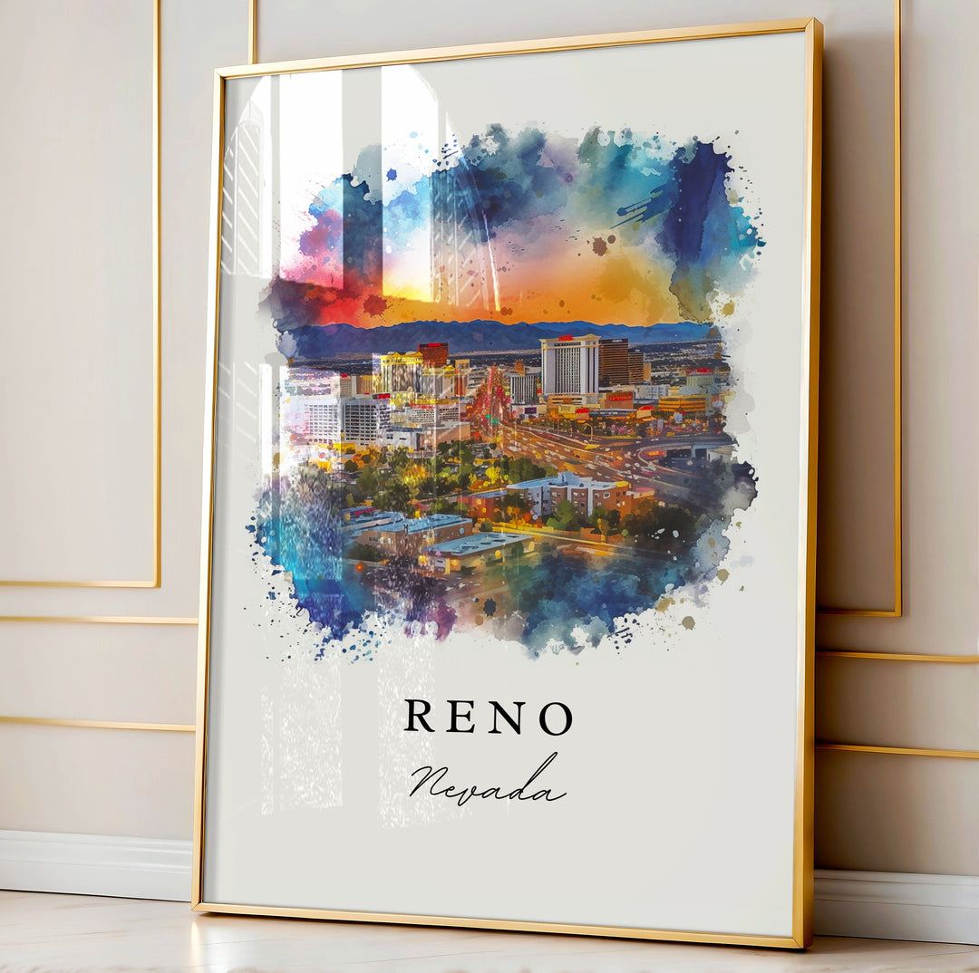 Reno Nevada wall art - Nevada, Reno print, Reno Wedding gift, Reno Skyline Birthday present, Custom Text, Perfect Gift