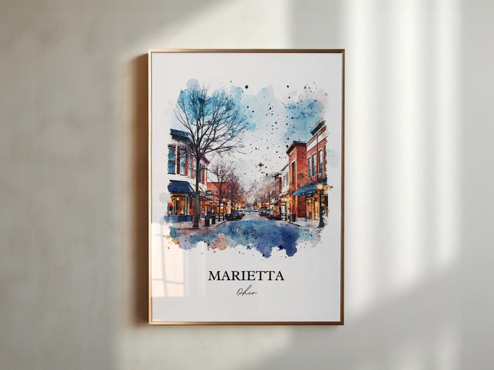 Marietta OH Wall Art, Washington County Print, Ohio Watercolor Art, Marietta Ohio Gift, Travel Print, Travel Poster, Housewarming Gift