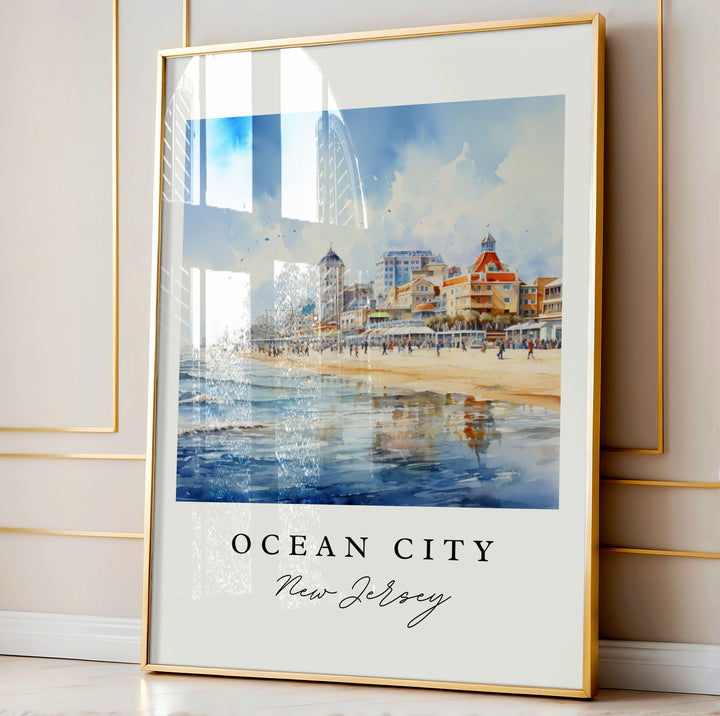 Ocean City traditional travel art - New Jersey, Ocean City poster, Wedding gift, Birthday present, Custom Text, Personalized Gift