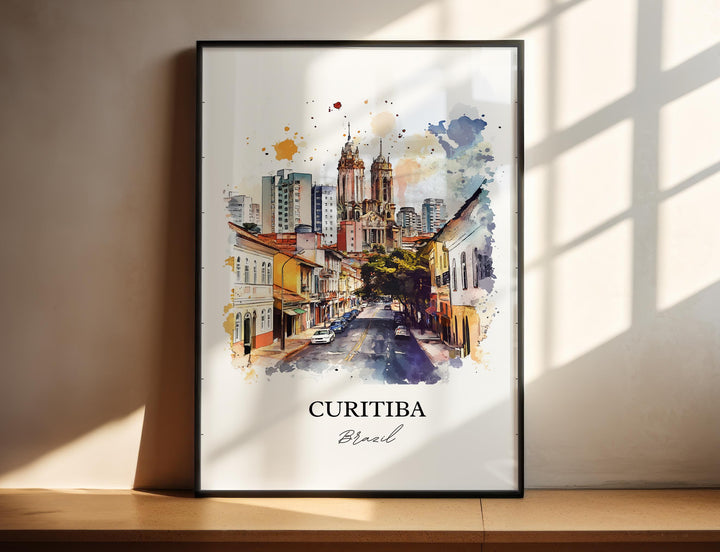 Curitiba Wall Art, Curitiba Print, Brazil Watercolor Art, Curitiba Gift, Travel Print, Travel Poster, Housewarming Gift