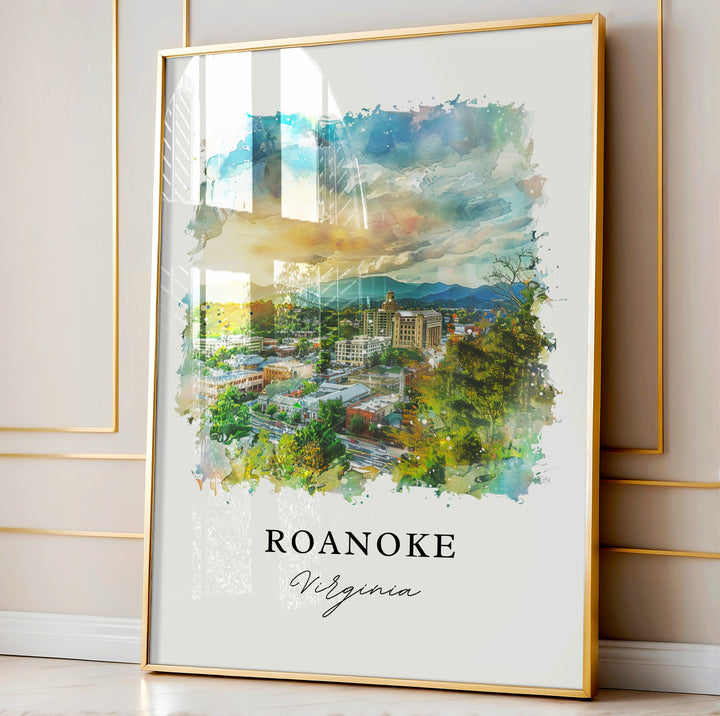 Roanoke VA Wall Art, Roanoke Print, Roanoke Virginia Watercolor, Roanoke Virginia Gift,