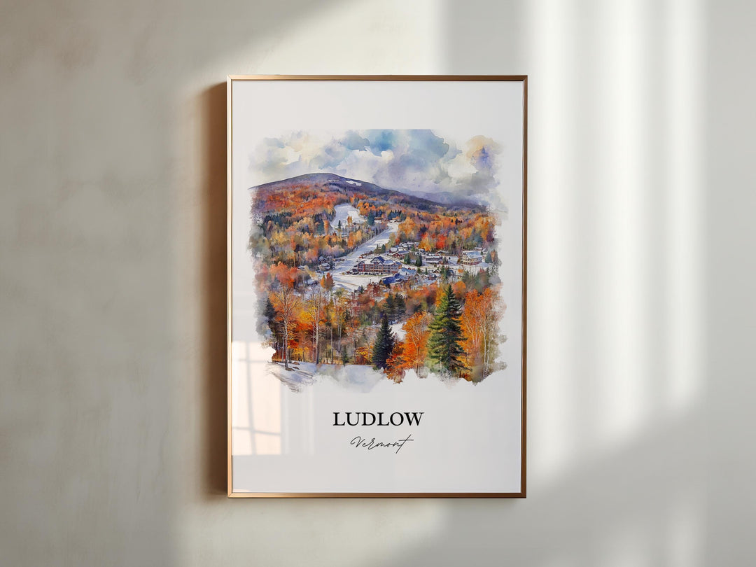 Ludlow VT Wall Art, Okemo Mountain Print, Vermont Watercolor Art, Ludlow VT Gift, Travel Print, Travel Poster, Housewarming Gift