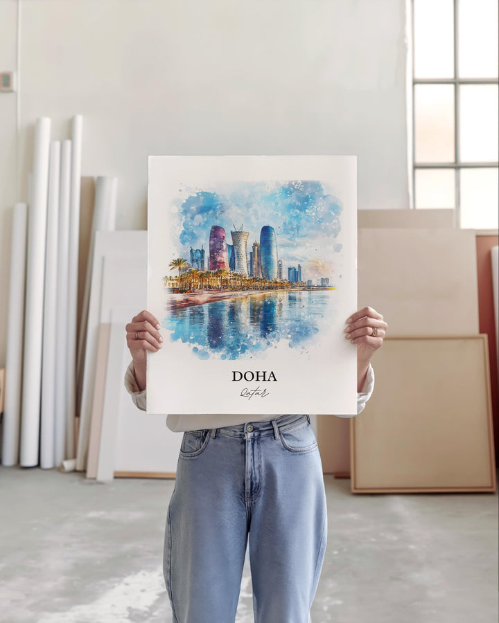 Doha Qatar Wall Art, Qatar Print, Doha Watercolor Art, Doha Qatar Gift, Travel Print, Travel Poster, Housewarming Gift