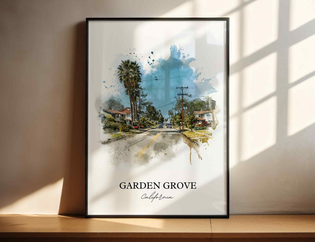 Garden Grove CA Wall Art, Orange County Print, California Watercolor Art, Garden Grove Gift, Travel Print, Travel Poster, Housewarming Gift