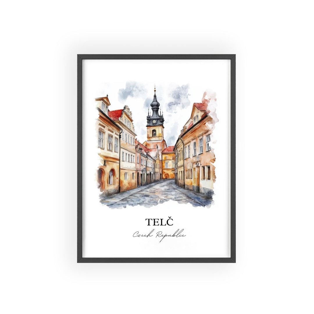 Telc Wall Art, Czech Republic Print, Telc Watercolor Art, Vysocina Region Gift, Travel Print, Travel Poster, Housewarming Gift