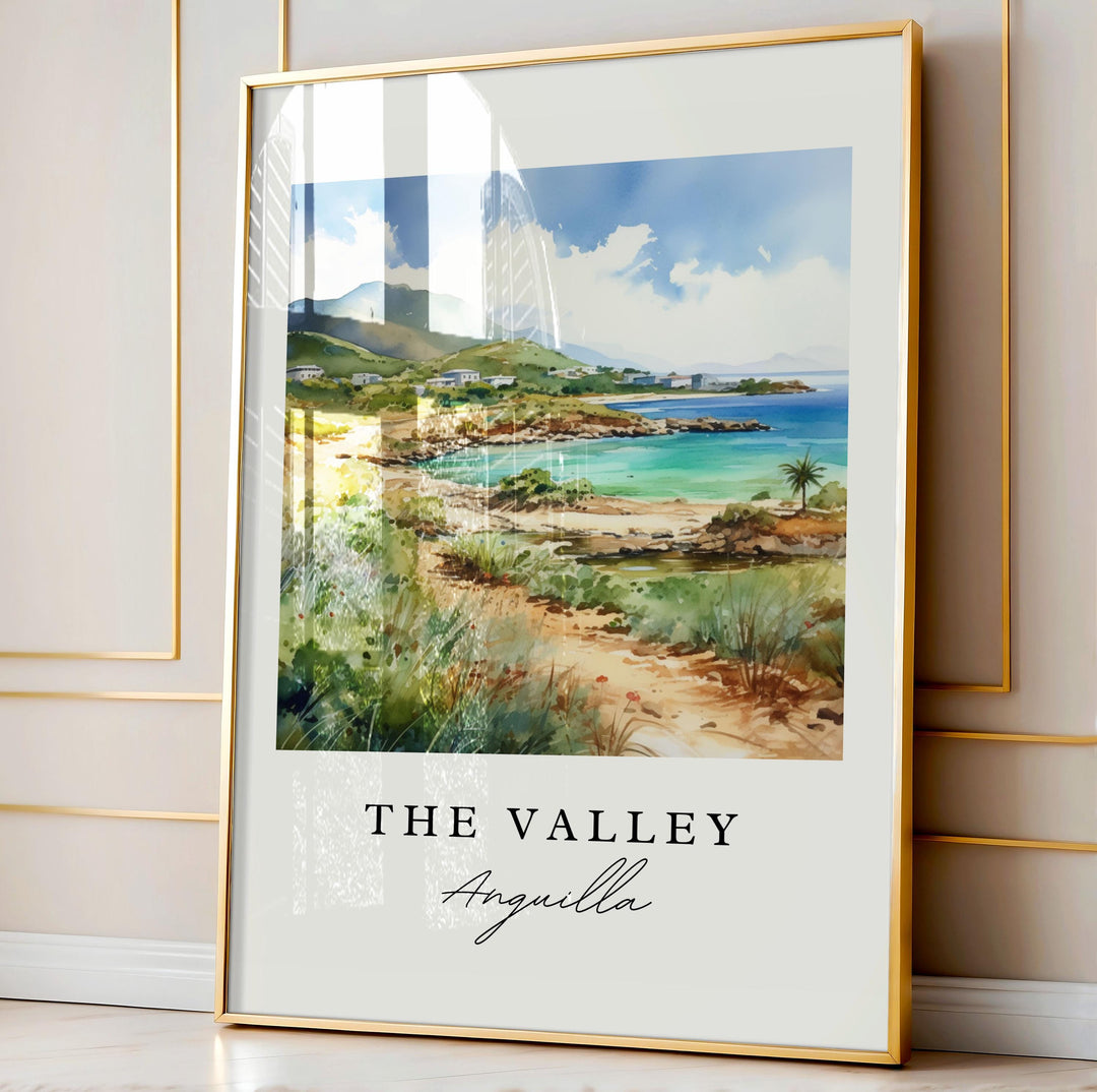 The Valley Anguila wall art - Anguila, The Valley poster, Anguila Wedding gift, Anguila travel souvenir, Custom Text, Personalized Gift