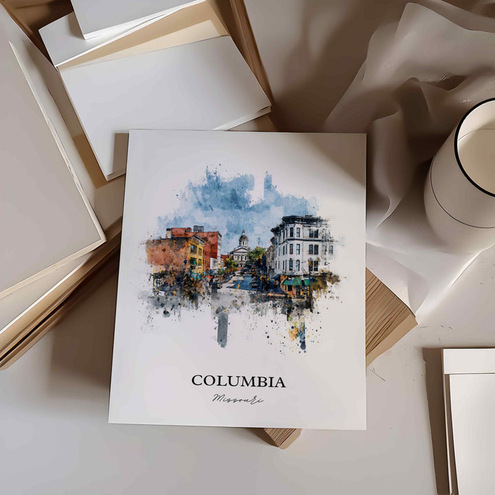 Columbia Missouri Wall Art, Columbia Print, Columbia MO Watercolor Art, Missouri Gift, Travel Print, Travel Poster, Housewarming Gift