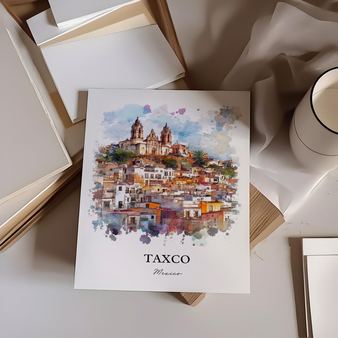 Taxco Mexico Wall Art, Guerrero State Print, Mexico Watercolor Art, Taxco Mexico Gift, Travel Print, Travel Poster, Housewarming Gift