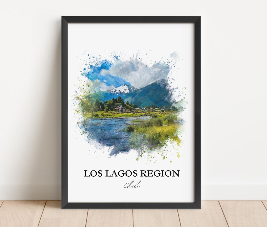 Los Lagos Region Wall Art, Los Lagos Print, Los Lagos Watercolor Art, Los Lagos Chile Gift, Travel Print, Travel Poster, Housewarming Gift