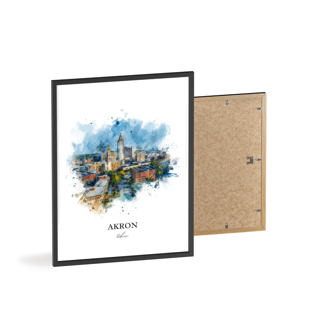 Akron, Ohio Wall Art, Akron Print, Akron Watercolor Art, Akron Ohio Skyline Gift, Travel Print, Travel Poster, Housewarming Gift