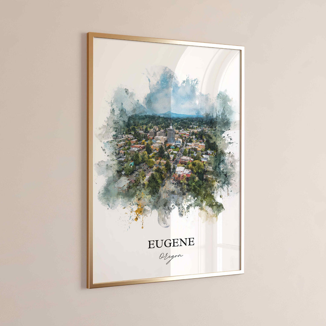 Eugene OR Wall Art, Eugene Print, Eugene Watercolor Art, Willamette River Gift, Travel Print, Travel Poster, Housewarming Gift