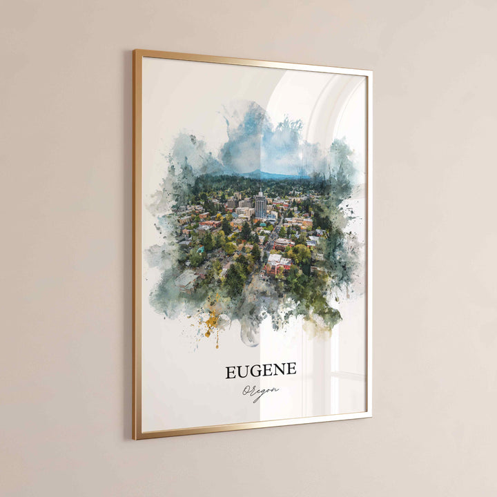 Eugene OR Wall Art, Eugene Print, Eugene Watercolor Art, Willamette River Gift, Travel Print, Travel Poster, Housewarming Gift