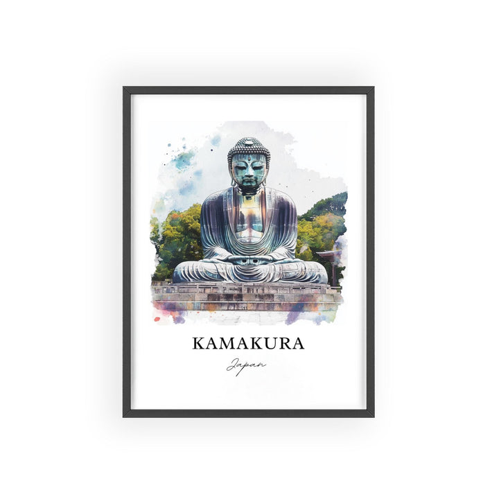 Kamakura Japan Wall Art, Giant Buddha Print, Kamakura Watercolor Art, Buddha Japan Gift, Travel Print, Travel Poster, Housewarming Gift