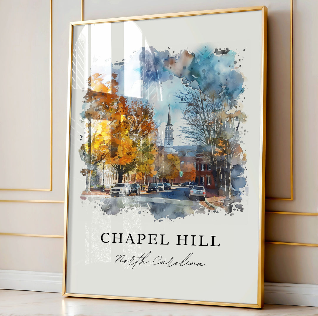 Chapel Hill Wall Art, Chapel Hill NC Print, UNC Watercolor Art, Chapel Hill NC Gift,
