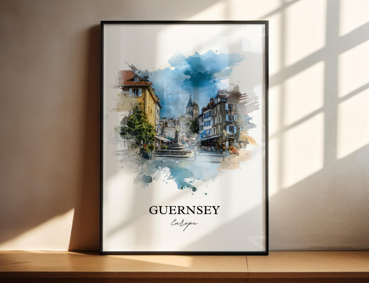 Guernsey Wall Art, Guernsey Print, Channel Islands Watercolor Art, Guernsey Gift, Travel Print, Travel Poster, Housewarming Gift