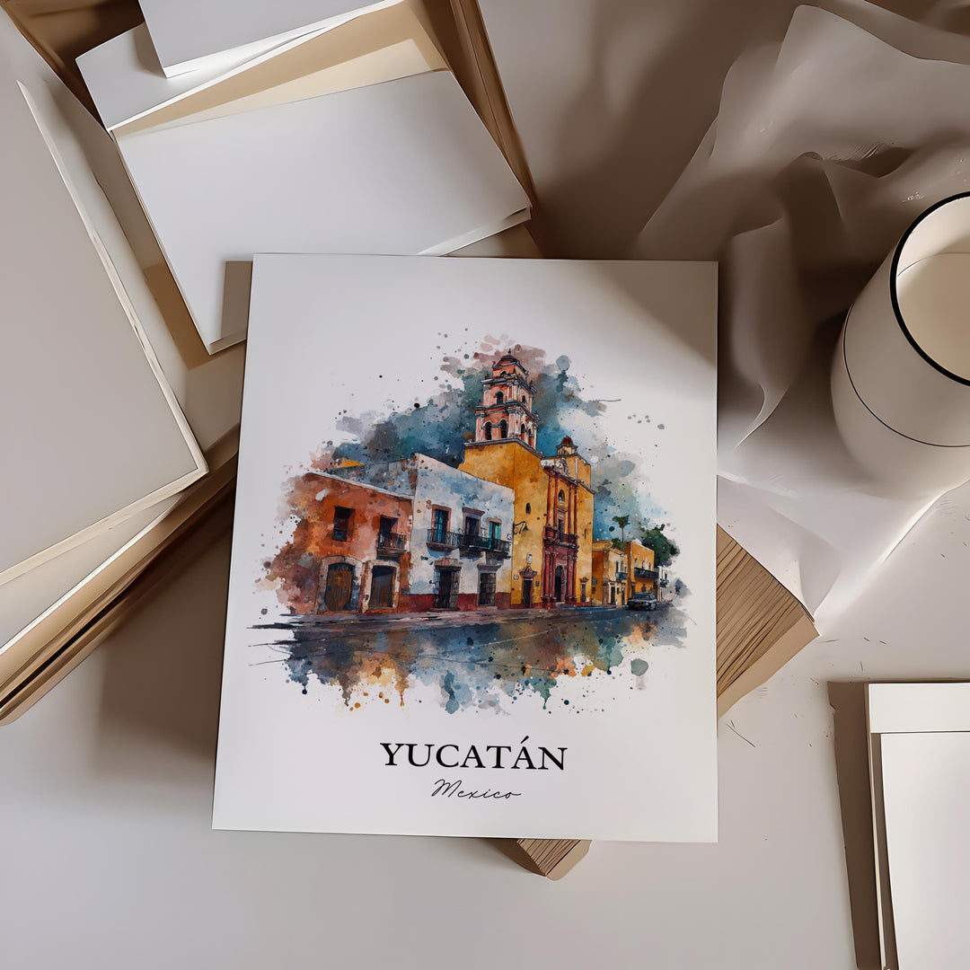 Yucatán Mexico Wall Art, Yucatán Print, Yucatán Watercolor Art, Yucatán MX Gift, Mexico Travel Print, Travel Poster, Housewarming Gift