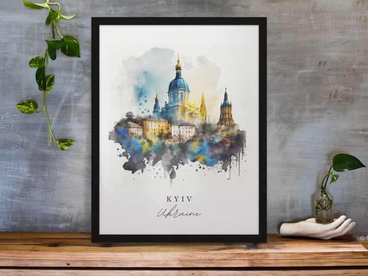 Kyiv traditional travel art - Ukraine, Kiev poster, Wedding gift, Birthday present, Custom Text, Personalised Gift