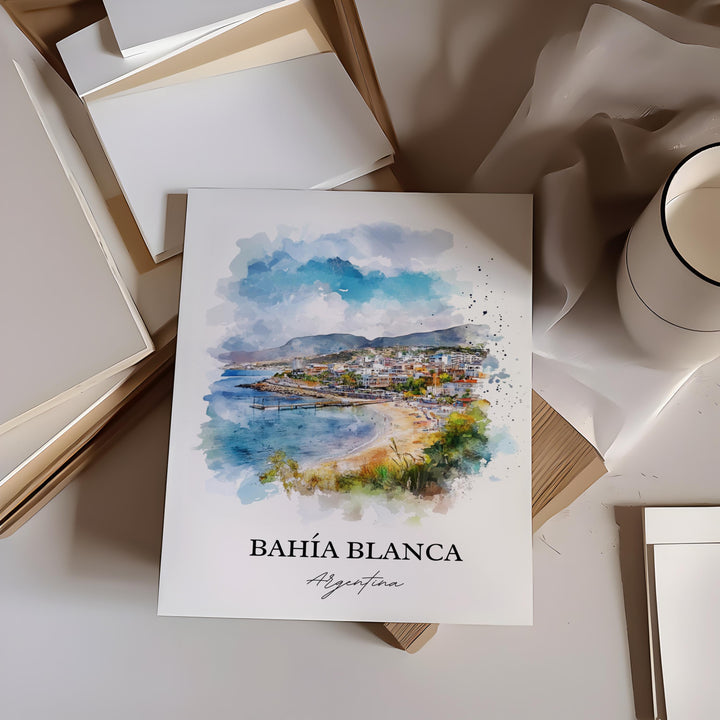 Bahia Blanca Wall Art, Buenos Aires Print, Argentina Watercolor Art, Bahia Blanca Gift, Travel Print, Travel Poster, Housewarming Gift