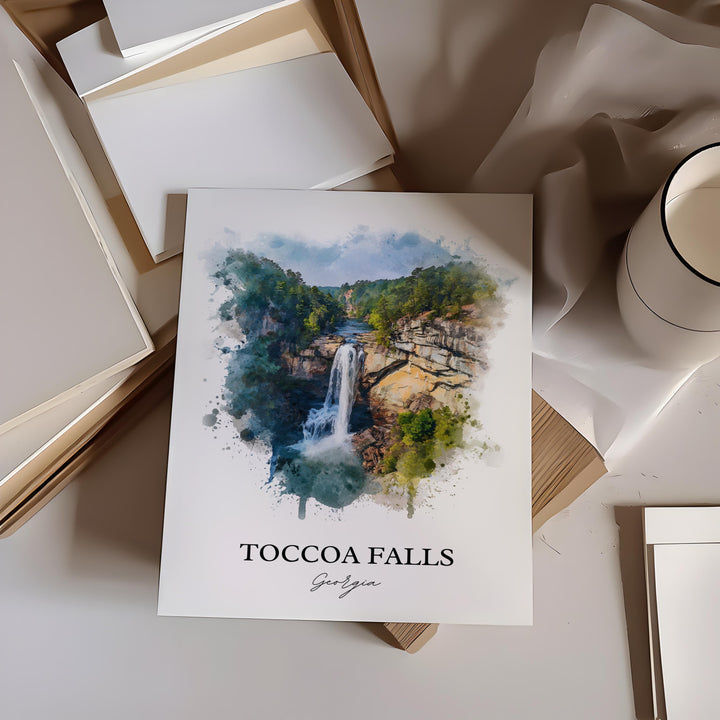 Toccoa Falls Wall Art, Stephens County Print, Georgia Watercolor Art, Toccoa Falls Gift, Travel Print, Travel Poster, Housewarming Gift
