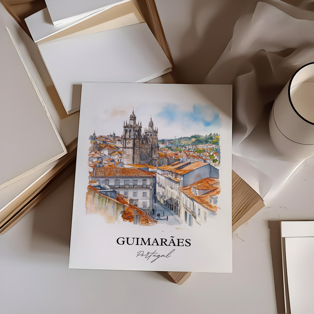 Guimaraes Wall Art, Braga Print, Portugal Watercolor Art, Guimaraes Gift, Travel Print, Travel Poster, Housewarming Gift