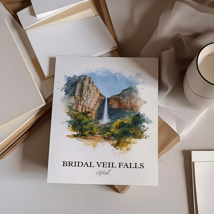 Bridal Veil Falls Wall Art, Provo Canyon Print, Utah Watercolor Art, Bridal Veil Falls Gift, Travel Print, Travel Poster, Housewarming Gift