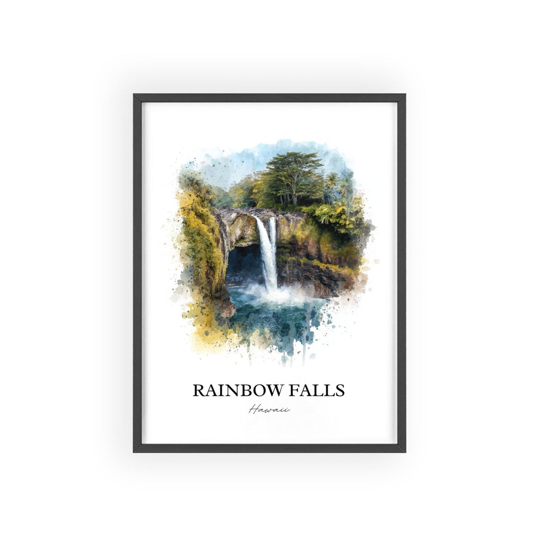 Rainbow Falls Wall Art, Hilo Print, Hilo Hawaii Watercolor Art, Rainbow Falls Gift, Travel Print, Travel Poster, Housewarming Gift