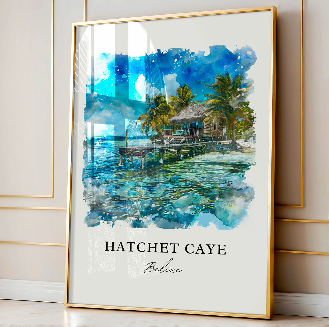 Hatchet Caye Wall Art, Hatchet Caye Print, Hatchet Caye Watercolor, Hatchet Caye Belize Gift,