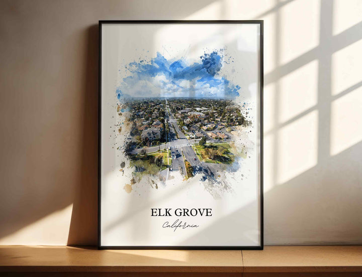 Elk Grove CA Wall Art, Elk Grove Print, California Watercolor Art, Elk Grove Gift, Travel Print, Travel Poster, Housewarming Gift