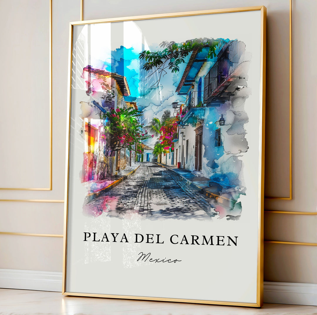 Playa Del Carmen MX Wall Art, PDC Mexico Print, Playa Del Carmen Watercolor, Cancun Gift,