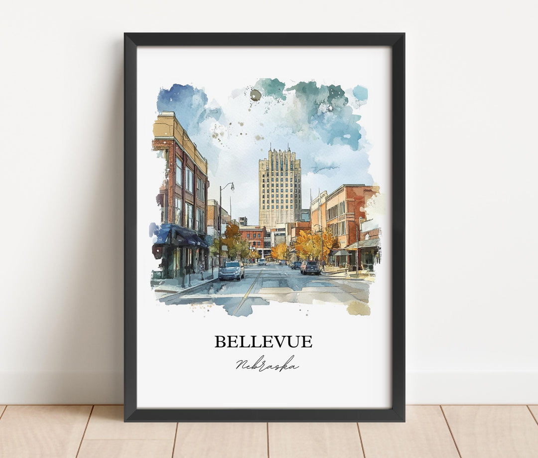 Bellevue NE Wall Art, Bellevue Nebraska Print, Nebraska Watercolor Art, Sarpy County Gift, Travel Print, Travel Poster, Housewarming Gift