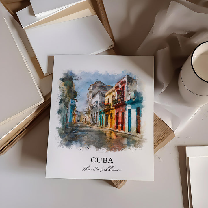 Cuba Wall Art, Cuba Print, Cuba Watercolor Art, Cuba Country Gift, Travel Print, Travel Poster, Housewarming Gift