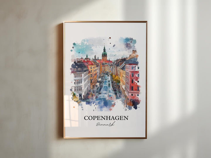 Copenhagen Wall Art, Copenhagen Denmark Print, Denmark Watercolor Art, Copenhagen Gift, Travel Print, Travel Poster, Housewarming Gift